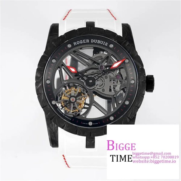 Excalibur Tourbillon 45m Black Openwork White Rubber Strap JBF Tourb