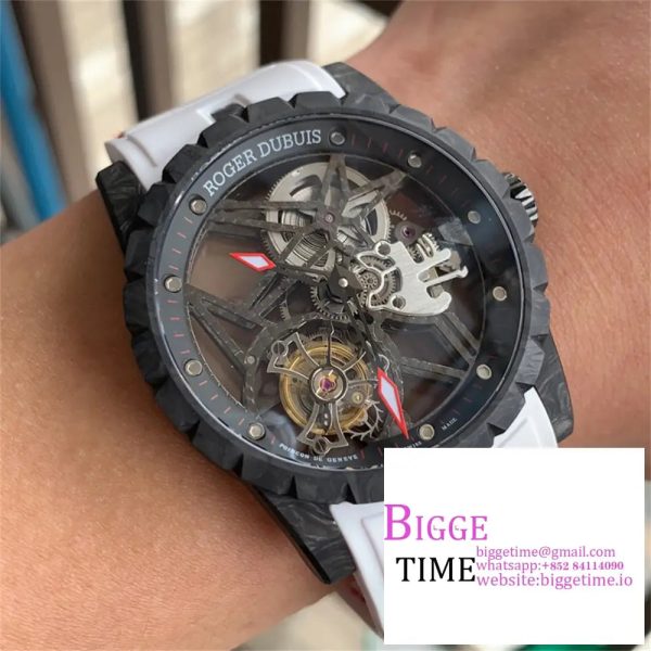Excalibur Tourbillon 45m Carbon Openwork Red Hand White Rubber Strap BBRF Tourb - Image 5