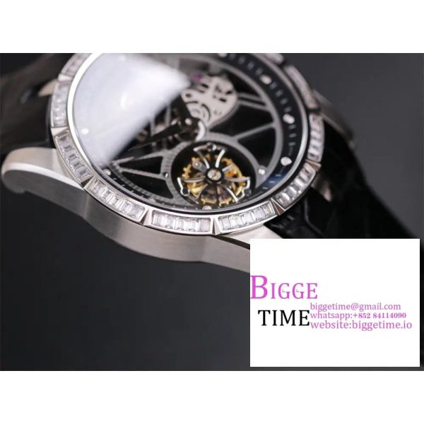 Excalibur Tourbillon 45m Diamond Bezel Black Openwork Black Leather Strap JBF Tourb - Image 2