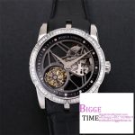 Excalibur Tourbillon 45m Diamond Bezel Black Openwork Black Leather Strap JBF Tourb