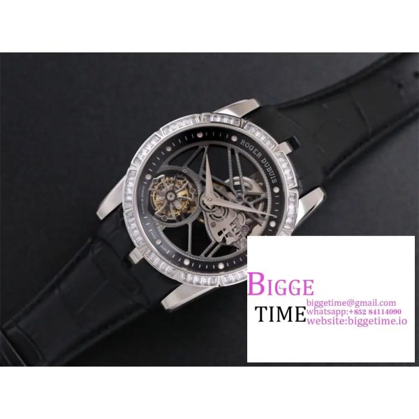 Excalibur Tourbillon 45m Diamond Bezel Black Openwork Black Leather Strap JBF Tourb - Image 3