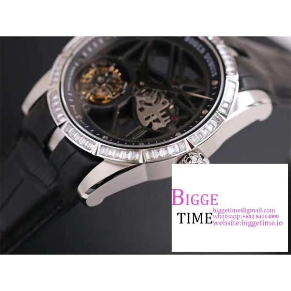 Excalibur Tourbillon 45m Diamond Bezel Black Openwork Black Leather Strap JBF Tourb - Image 7