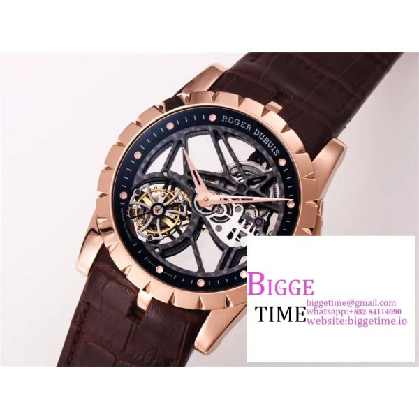 Excalibur Tourbillon 45m RG Black Dial Brown Leather Strap JBF Tourb - Image 4