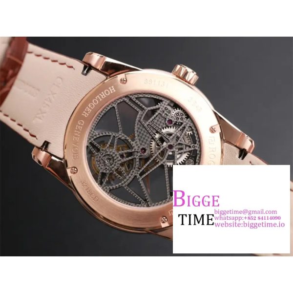 Excalibur Tourbillon 45m RG Diamond Bezel Black Openwork Brown Leather Strap JBF Tourb - Image 8
