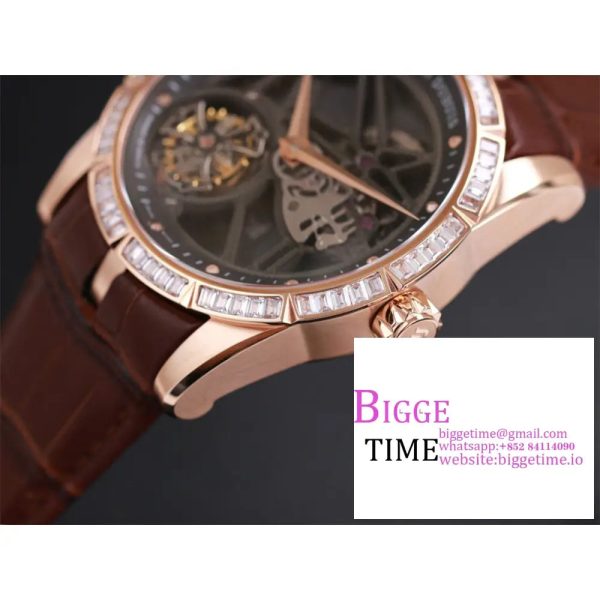 Excalibur Tourbillon 45m RG Diamond Bezel Black Openwork Brown Leather Strap JBF Tourb - Image 7