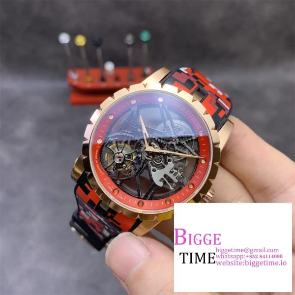 Excalibur Tourbillon 45m RG Red Openwork Camo Rubber Strap BBRF Tourb - Image 4