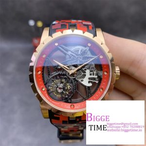 Excalibur Tourbillon 45m RG Red Openwork Camo Rubber Strap BBRF Tourb