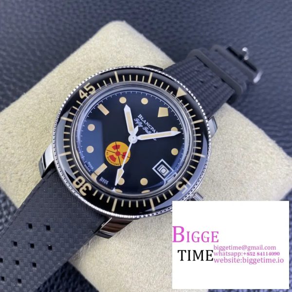 Fifty Fathoms 5008D No Rad SS 1:1 GSF Best Edition Black Dial on Black Rubber Strap A1151 - Image 5