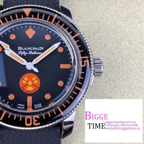 Fifty Fathoms 5008E No Rad Only Watch SS 1:1 GSF Best Edition Black Dial on Black Rubber Strap A1151 - Image 5