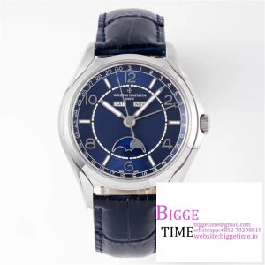 Fiftysix Complete Calendar SS 40mm ZF 1:1 Best Edition Blue Dial on Blue Leather Strap A2460