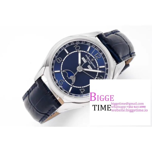 Fiftysix Complete Calendar SS 40mm ZF 1:1 Best Edition Blue Dial on Blue Leather Strap A2460 - Image 4
