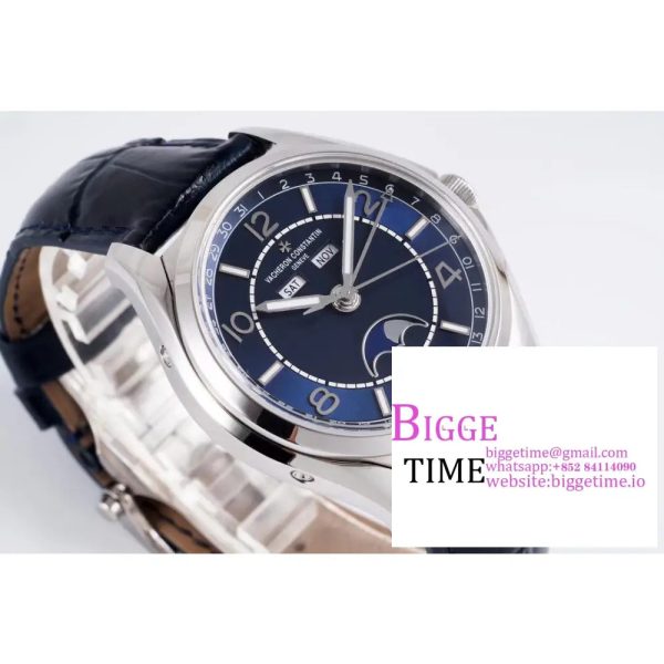 Fiftysix Complete Calendar SS 40mm ZF 1:1 Best Edition Blue Dial on Blue Leather Strap A2460 - Image 2