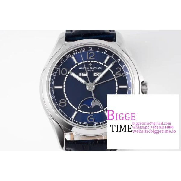 Fiftysix Complete Calendar SS 40mm ZF 1:1 Best Edition Blue Dial on Blue Leather Strap A2460 - Image 3