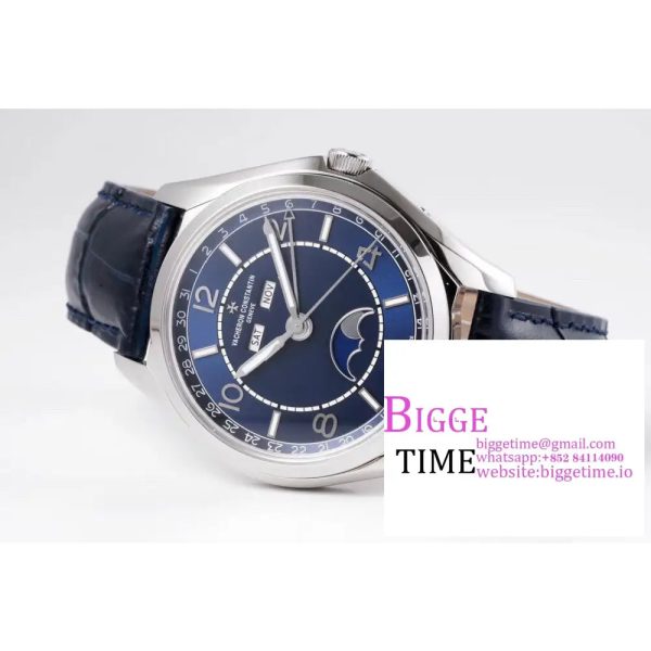 Fiftysix Complete Calendar SS 40mm ZF 1:1 Best Edition Blue Dial on Blue Leather Strap A2460 - Image 5