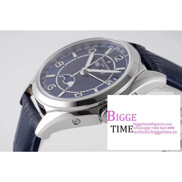 Fiftysix Complete Calendar SS 40mm ZF 1:1 Best Edition Blue Dial on Blue Leather Strap A2460 - Image 6