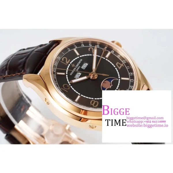 Fiftysix 40mm Complete Calendar RG Brown Dial Brown Leather Strap ZF A2460 - Image 6