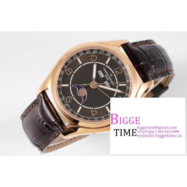 Fiftysix 40mm Complete Calendar RG Brown Dial Brown Leather Strap ZF A2460 - Image 7