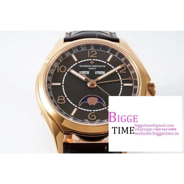 Fiftysix 40mm Complete Calendar RG Brown Dial Brown Leather Strap ZF A2460 - Image 5