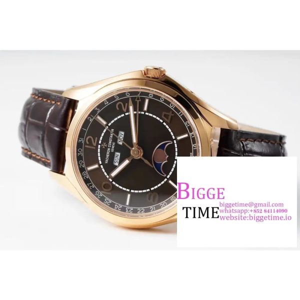 Fiftysix 40mm Complete Calendar RG Brown Dial Brown Leather Strap ZF A2460 - Image 4