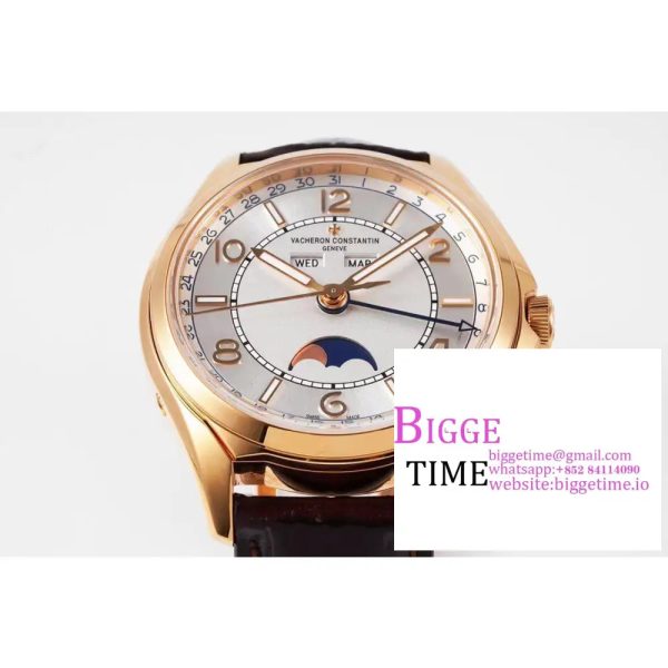 Fiftysix Complete Calendar RG 40mm ZF 1:1 Best Edition White Dial on Brown Leather Strap A2460 - Image 5