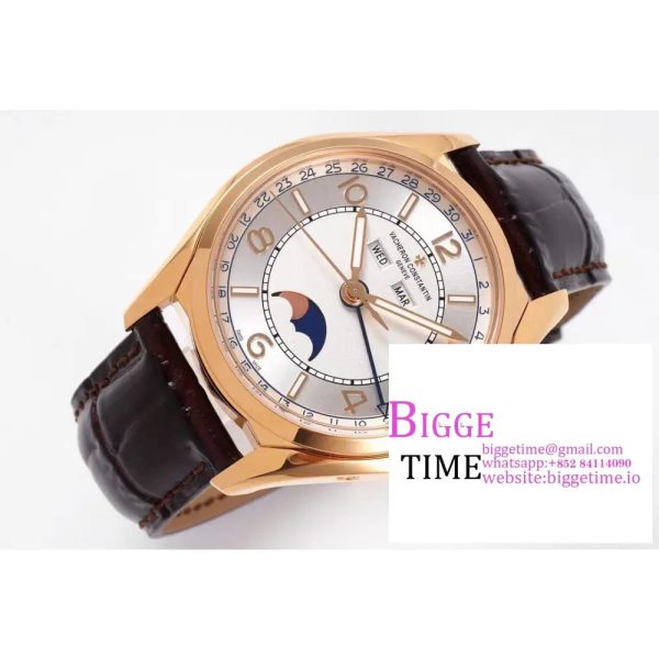 Fiftysix Complete Calendar RG 40mm ZF 1:1 Best Edition White Dial on Brown Leather Strap A2460 - Image 2