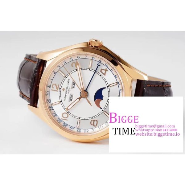 Fiftysix Complete Calendar RG 40mm ZF 1:1 Best Edition White Dial on Brown Leather Strap A2460 - Image 4