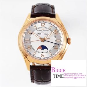 Fiftysix Complete Calendar RG 40mm ZF 1:1 Best Edition White Dial on Brown Leather Strap A2460