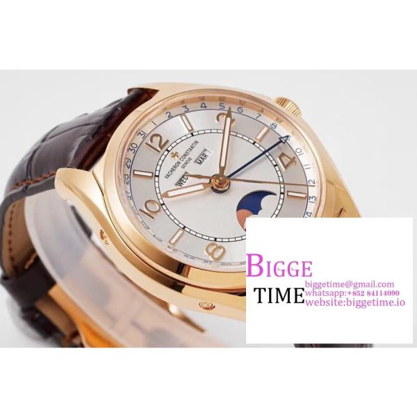 Fiftysix Complete Calendar RG 40mm ZF 1:1 Best Edition White Dial on Brown Leather Strap A2460 - Image 6