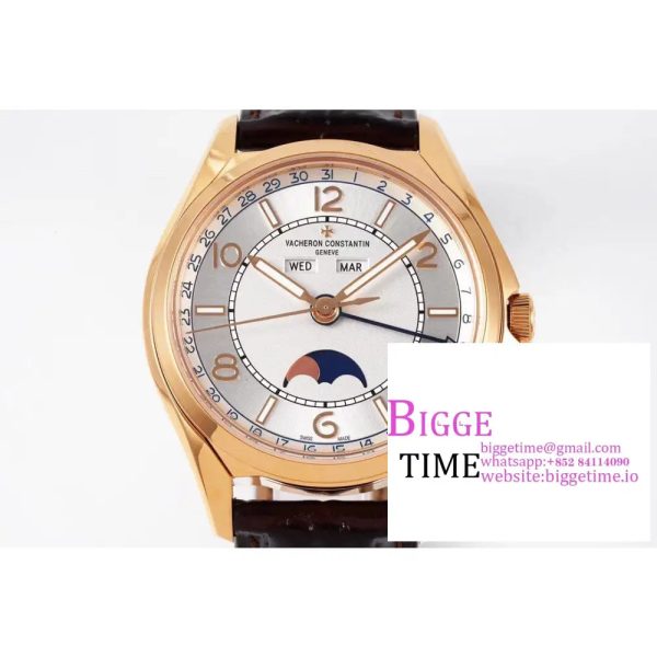 Fiftysix Complete Calendar RG 40mm ZF 1:1 Best Edition White Dial on Brown Leather Strap A2460 - Image 3