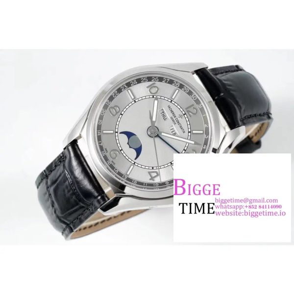 Fiftysix 40mm Complete Calendar Silver Dial Black Leather Strap ZF A2460 - Image 6