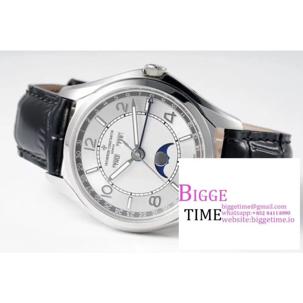 Fiftysix 40mm Complete Calendar Silver Dial Black Leather Strap ZF A2460 - Image 4