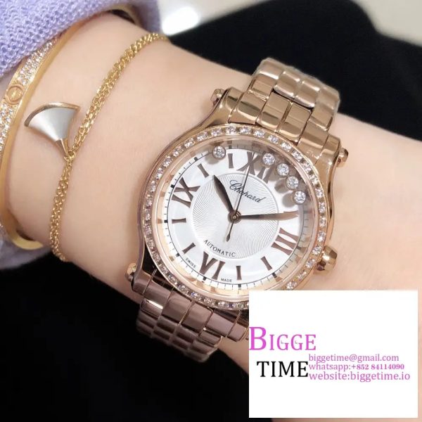 Happy Sport 30mm Diamond Bezel RG White Dial RG Bracelet NRF A2892 - Image 4