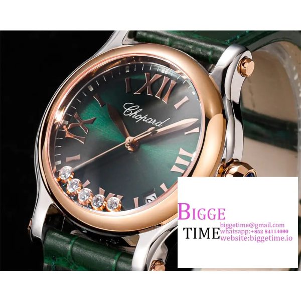 Happy Sport 30mm RG Green Dial Green Leather Strap TF A2892 - Image 4