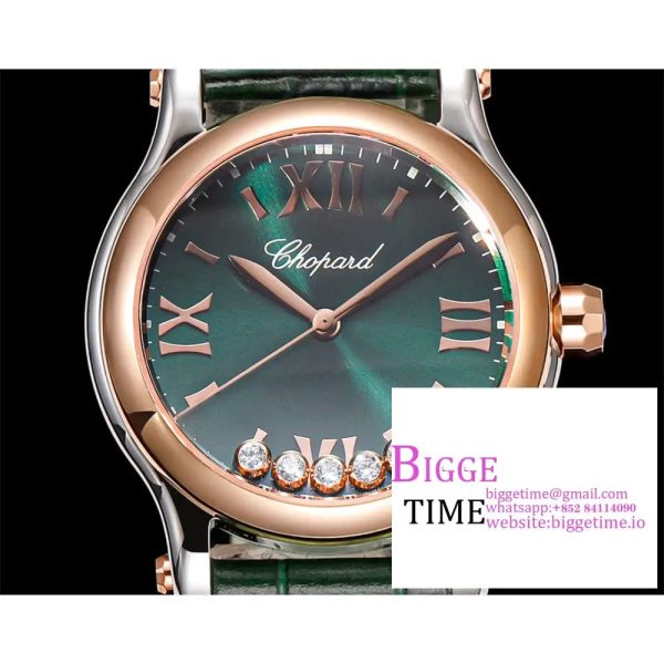 Happy Sport 30mm RG Green Dial Green Leather Strap TF A2892 - Image 2