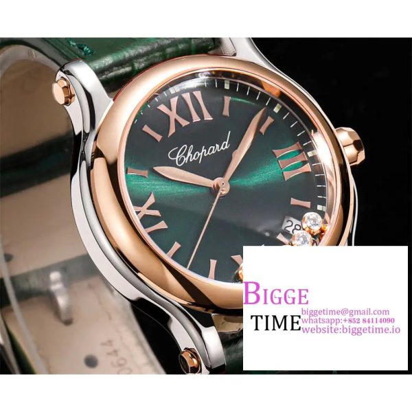 Happy Sport 30mm RG Green Dial Green Leather Strap TF A2892 - Image 3