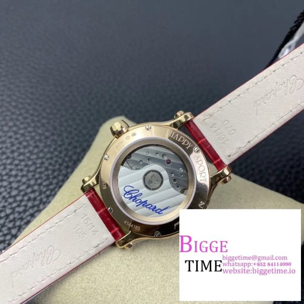 Happy Sport 30mm RG Red Dial Red Leather Strap ZF A9039 - Image 9