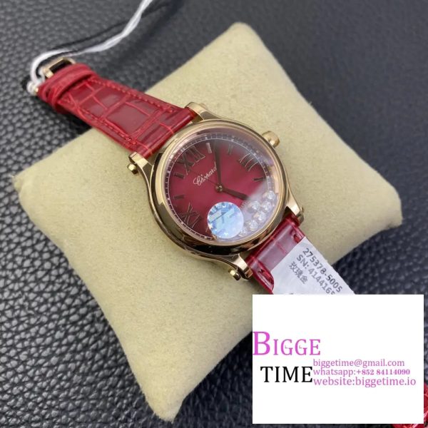 Happy Sport 30mm RG Red Dial Red Leather Strap ZF A9039 - Image 7