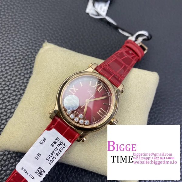 Happy Sport 30mm RG Red Dial Red Leather Strap ZF A9039 - Image 3