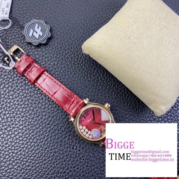 Happy Sport 30mm RG Red Dial Red Leather Strap ZF A9039 - Image 6