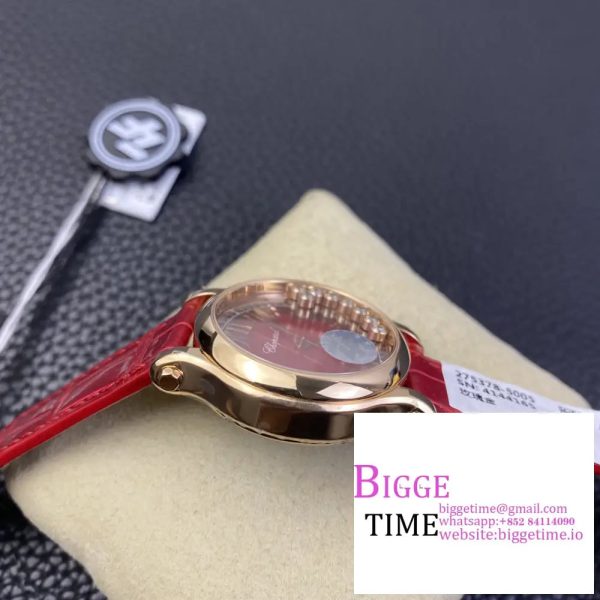 Happy Sport 30mm RG Red Dial Red Leather Strap ZF A9039 - Image 4