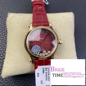 Happy Sport 30mm RG Red Dial Red Leather Strap ZF A9039