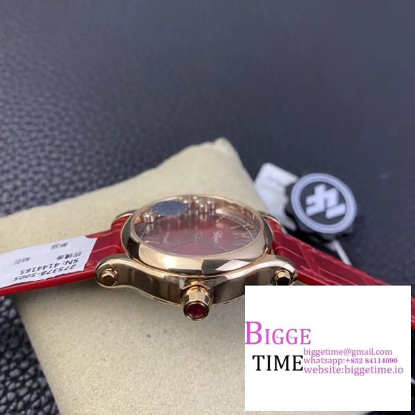 Happy Sport 30mm RG Red Dial Red Leather Strap ZF A9039 - Image 5