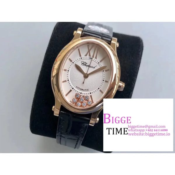 Happy Sport 30mm RG White Dial Black Leather Strap NRF A2892 - Image 2