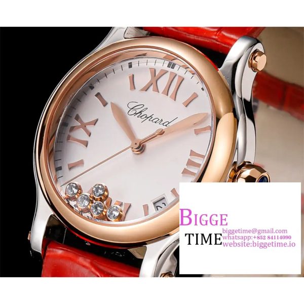 Happy Sport 30mm RG White Dial Red Leather Strap TF A2892 - Image 3