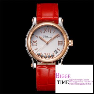 Happy Sport 30mm RG White Dial Red Leather Strap TF A2892