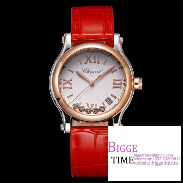 Happy Sport 30mm RG White Dial Red Leather Strap TF A2892