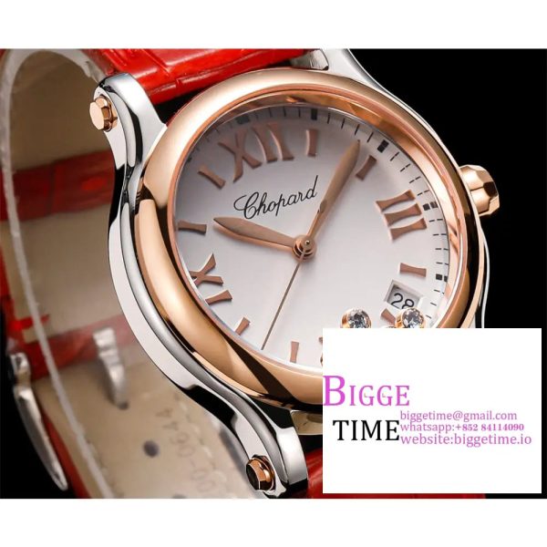 Happy Sport 30mm RG White Dial Red Leather Strap TF A2892 - Image 4