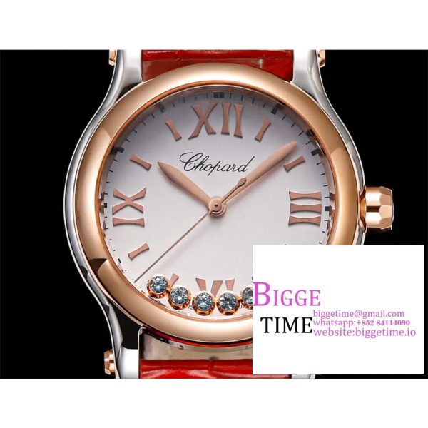 Happy Sport 30mm RG White Dial Red Leather Strap TF A2892 - Image 2