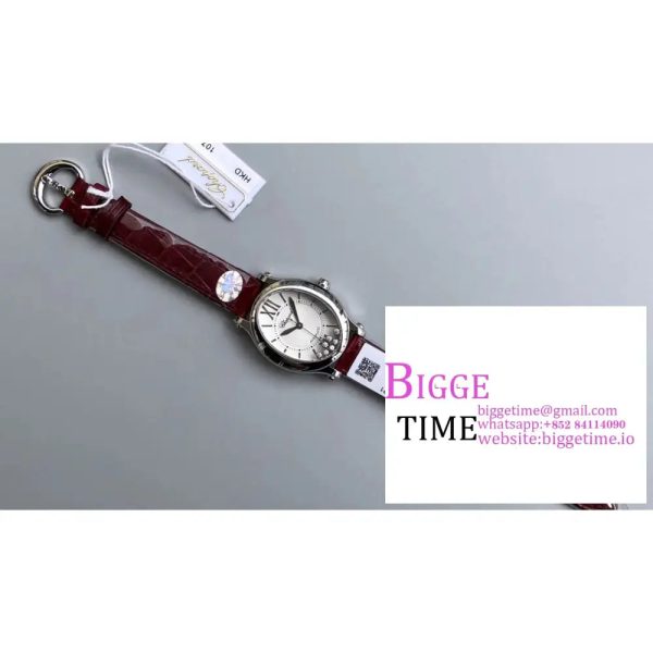 Happy Sport 30mm White Dial Red Leather Strap NRF A2892 - Image 8