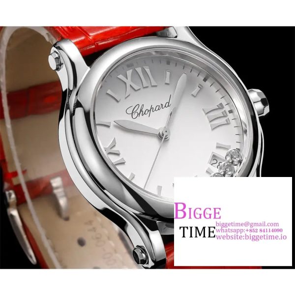 Happy Sport 30mm White Dial Red Leather Strap TF A2892 - Image 3